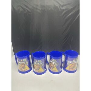 4 1988 Joe Camel Cigarettes 75th Anniversary Thermo-Serv Plastic Beer Mug VTG‎
